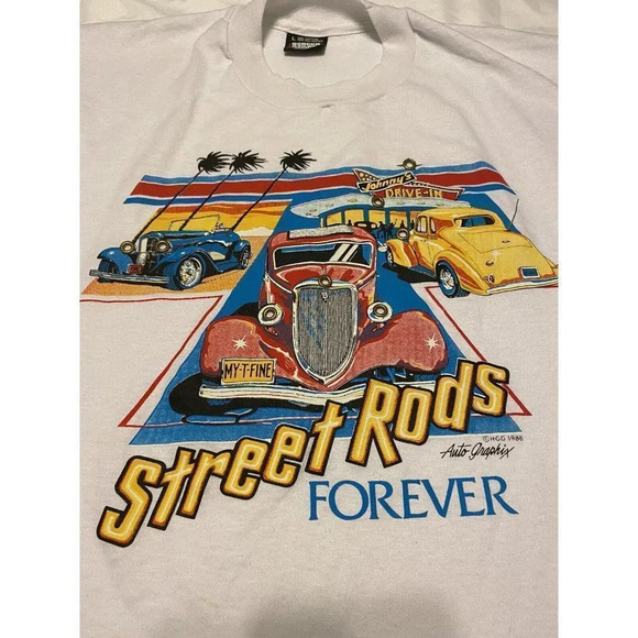VINTAGE 1986 STREET RODS FOREVER JOHNNY’S MEN SHIRT SIZE LARGE PERFECT CONDITION - Picture 2 of 11